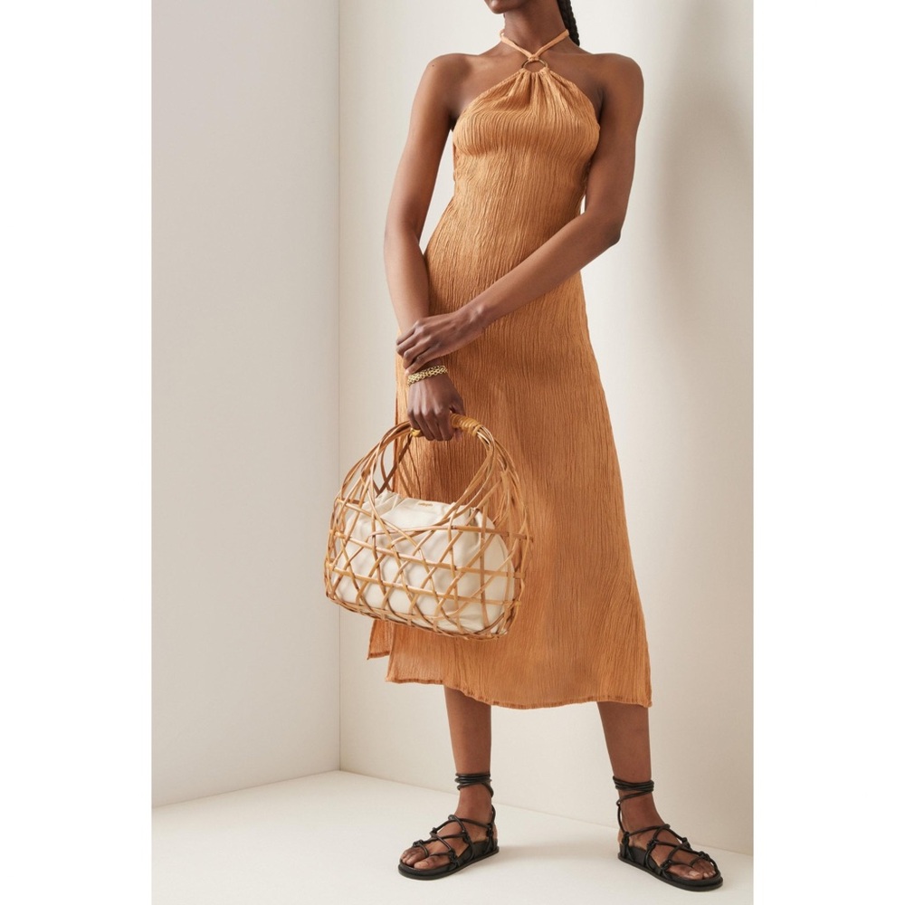 SAVANNAH MORROW Lana Silk-Bamboo Halter Maxi Dress in Sandstone